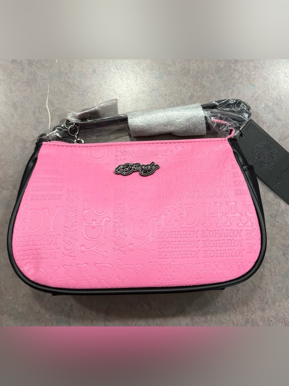 Ed Hardy Pink Small Shoulder Bag with Black Trim